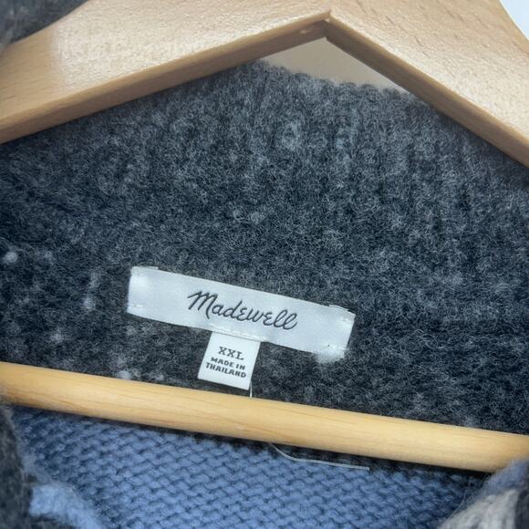 $118 Madewell Gray Blue Collared Knit Rugby Stripe Polo Sweater Plus Size XXL - Picture 6 of 7